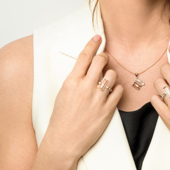 Ring 925 Sterling Silber vergoldet Glänzend Mondstein rosa 