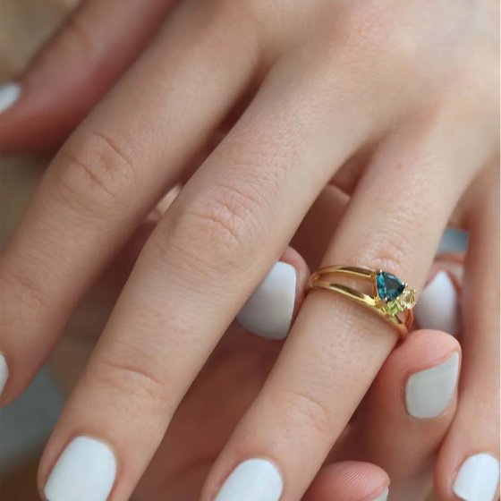 Ring 925 Silber vergoldet Glänzend Topas Peridot Lemonquartz 