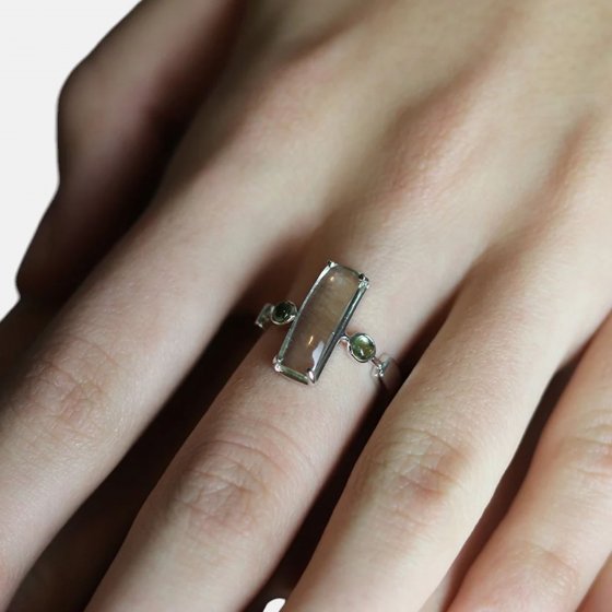 Ring 925 Sterling Silber rhodiniert Glänzend Amethyst Turmalin grün 