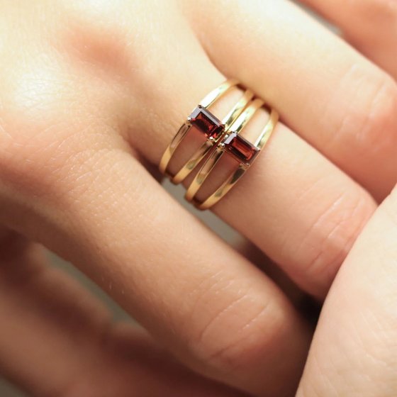 Ring 925 Sterling Silber vergoldet Glänzend Granat rot 