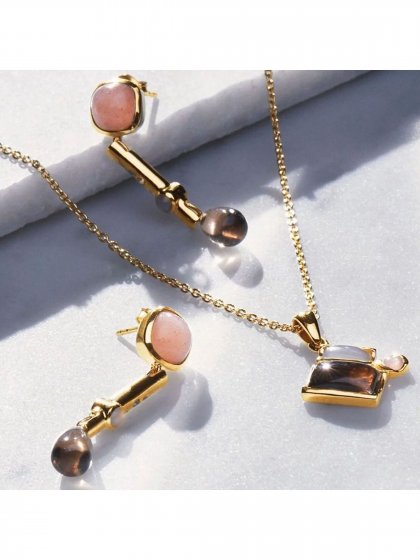 Kette 925 Sterling Silber vergoldet Glänzend Mondstein Rauchquarz 