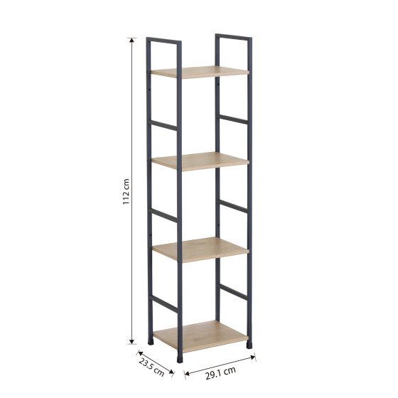 Schmales Standregal mit 4 Ablagen aus Stahl und MDF 