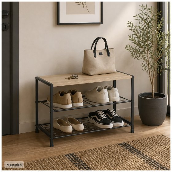 Schuhregal mit 2 Schuhablagen und Ablage in Sonoma Dekor 