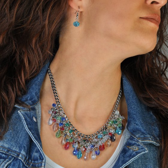 Kette Glänzend 52 Glasstein mehrfarbig 