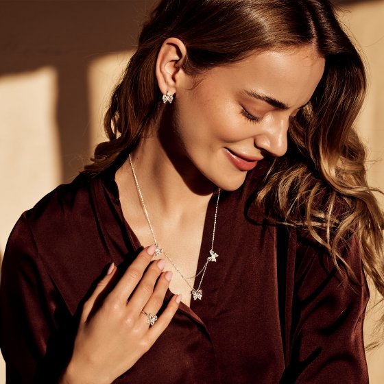 Steckcreolen 925 Sterling Silber rhodiniert Glänzend  Zirkonia weiß 