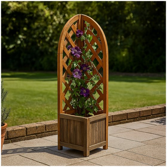 Pflanzkasten mit Rankgitter aus Holz braun Blumenkasten für Balkon, Terrasse und Garten 