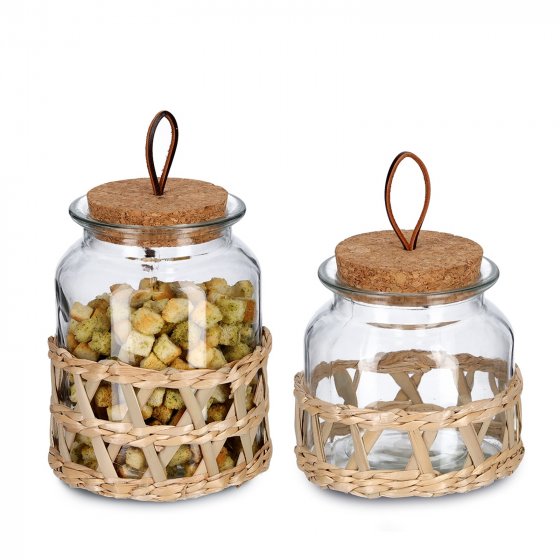 Vorratsglas 1 L Glas, Strohgeflecht 