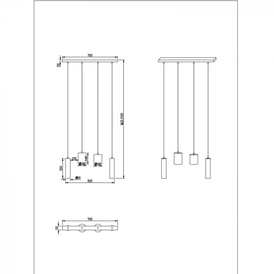 Deckenleuchte 4-flammig TRONCO 
