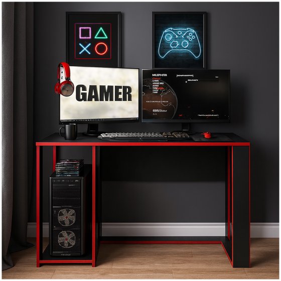 Gaming Schreibtisch Schwarz/Rot Moderner Gamer-Tisch 120 x 76 x 54 cm 