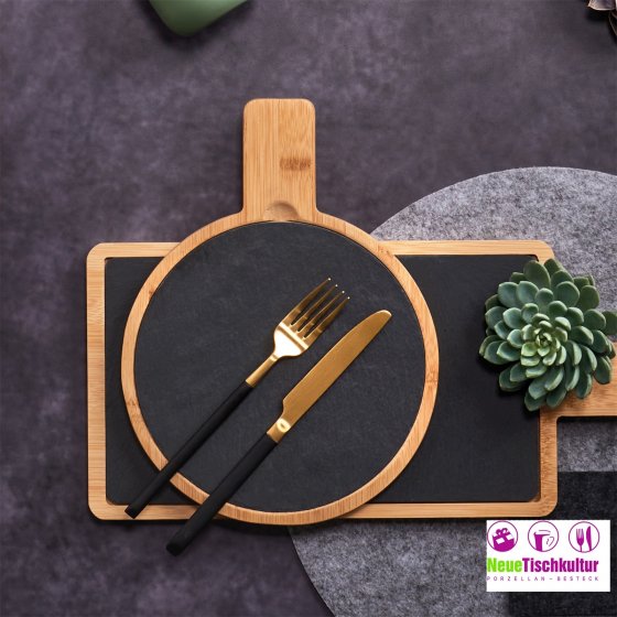 Schneide-und Servierbrett mit Griff Bambus, Schiefer 