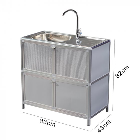 Spüle mit Abtropfläche und Unterschrank für Outdoorküche Silber 