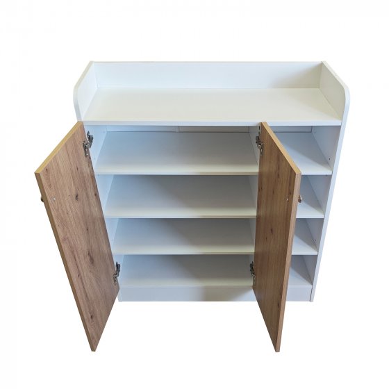 Sideboard mit 8 Regalfächern Weiß-Artisaneiche 