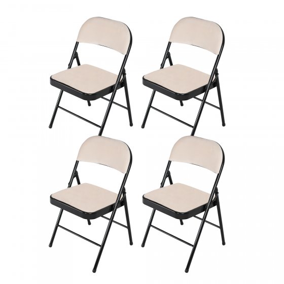 4er Set Klappstühle mit Polsterung Metallgestell und Samtbezug Beige 