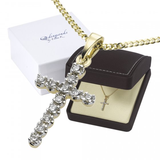 Halskette Gold 585 Kreuz mit 12x Diamant zus. 0,12ct. 