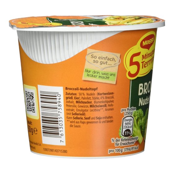 Maggi 5 Minuten Terrine Broccoli Nudeltopf Gemüsenudeltopf 51g 