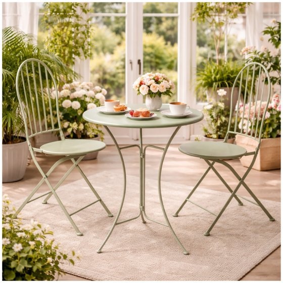 Bistro Sitzgruppe Metall Tisch mit 2 Stühlen Balkon Set Gartenmöbel 