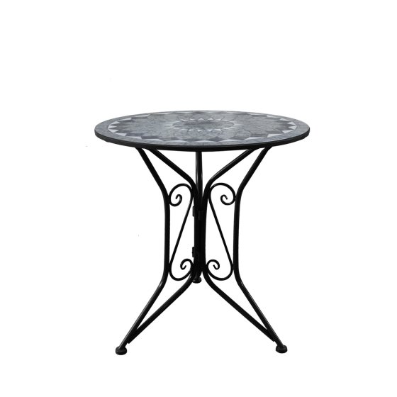 Bistro Sitzgruppe Metall schwarz Tisch mit 2 Stühlen Balkon Set mit Motiv Schiefer 