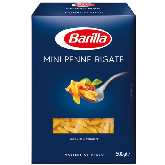 Barilla Piccolini Mini Penne Rigate Pasta aus Hartweizengriess 500g 