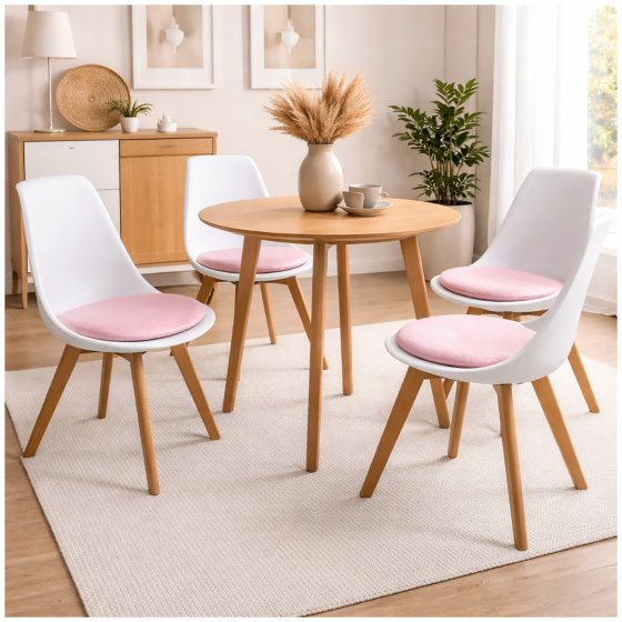Esszimmerstuhl 4er Set Weiß mit Kunstledersitz Atlanta Rosa mit Ornament 