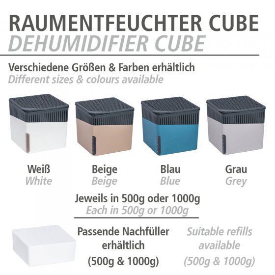 Raumentfeuchter Mod. Cube Nachfüller 500 g mit Orangenduft, 3er Set, Luftentfeuchter Nachfüllpack