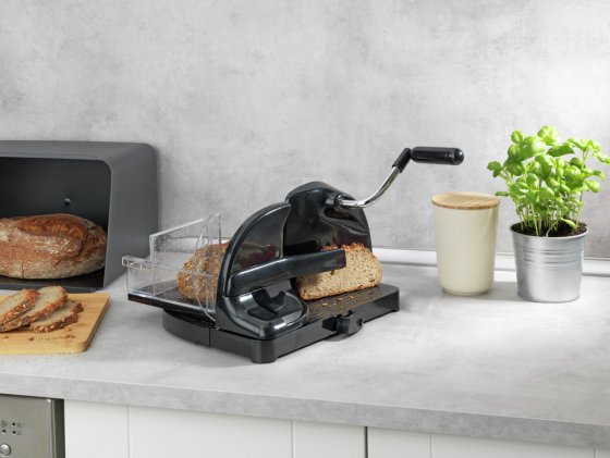Brotschneidemaschine Schwarz, inkl. Restehalter