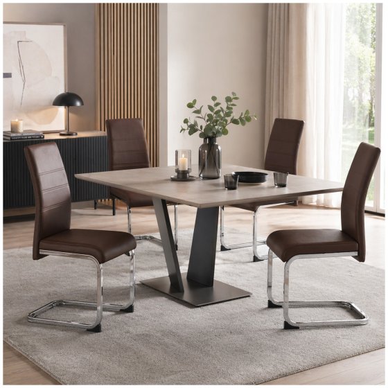 Esszimmerstuhl SallyC Kunstleder 4er-Set Braun 