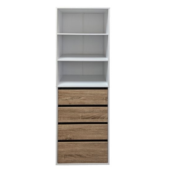 Schrank mit 4 Schubladen und 3 offenen Fächern Weiß/Sonoma 