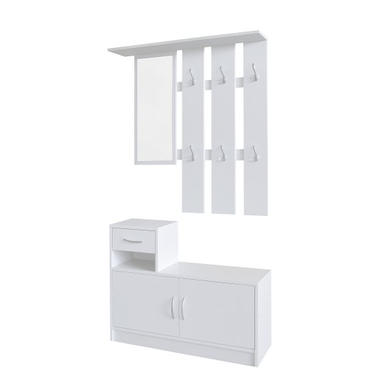 Garderobe Weiß mit Spiegel Schrank und Ablage für Flur Diele oder Eingangsbereich 