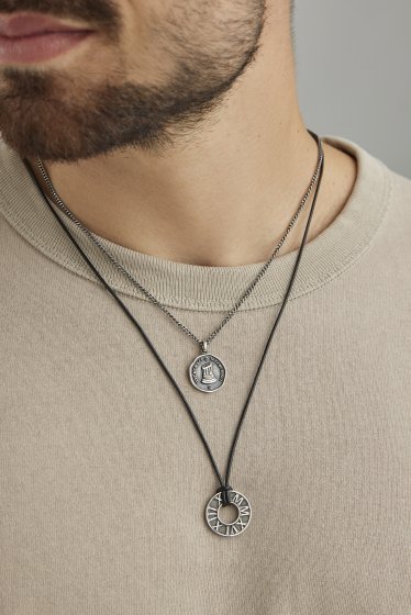 Anhänger mit Kette 925/- Sterling Silber oxidiert Münze Spinell 