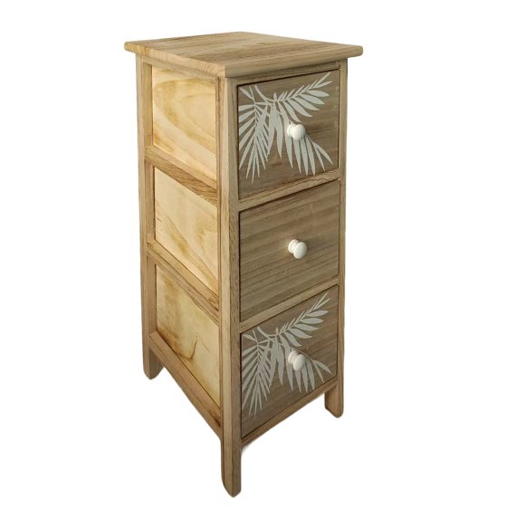 Kommode Melia schmal 3 Schubladen Palmen-Design Artisaneiche-Weiß 