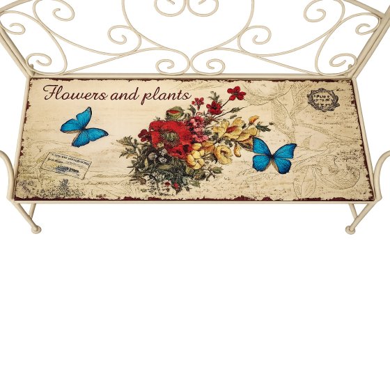 Gartenbank Flowers and Plants creme Metallbank mit Motiv Sitzfläche 109 cm 