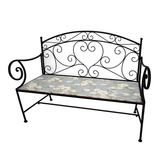 Gartenbank Celia Petunien Metallbank schwarz mit Motiv Sitzfläche 109 cm 