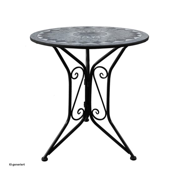 Bistro Sitzgruppe Metall schwarz Tisch mit 2 Stühlen Balkon Set mit Motiv Schiefer 