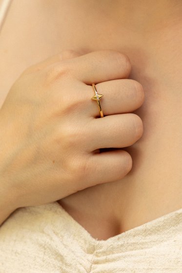 Ring 925 Silber vergoldet Raute Zirkonia 