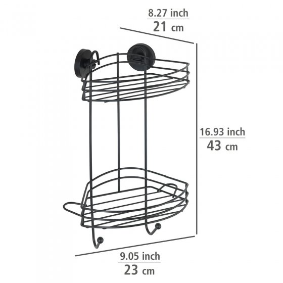 Mod. Vacuum-Loc® Eckregal 2 Etagen Schwarz, Wandablage, Befestigen ohne bohren 