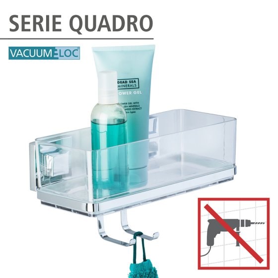 Vacuum-Loc® Wandablage mit Haken Mod. Quadro Edelstahl, Befestigen ohne bohren 