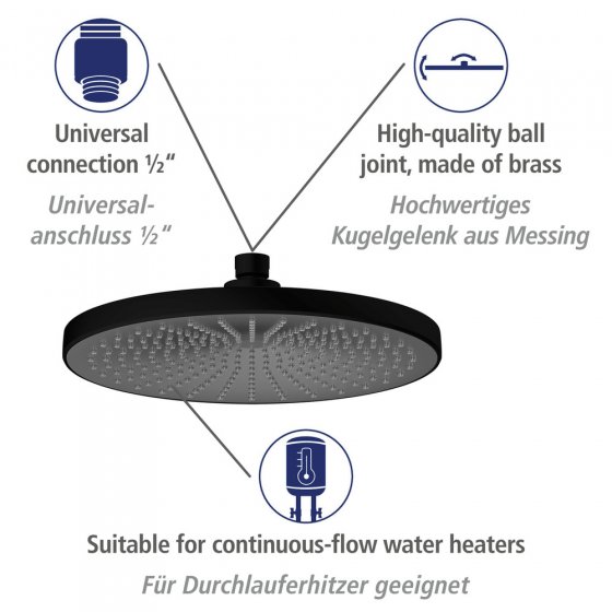 Regenduschkopf Ultimate Shower Schwarz/Grau, Ø 25 cm 
