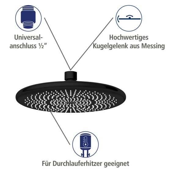 Regenduschkopf Schwarz, Ø 22,5 cm 