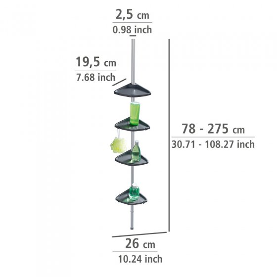 Teleskop Duschecke Compact Silber, mit 4 Ablagen 