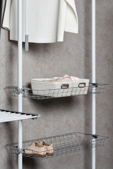 Teleskop-System Mod. Herkules Duo, mit 3 Kleiderstangen und 2 Ablagekörben