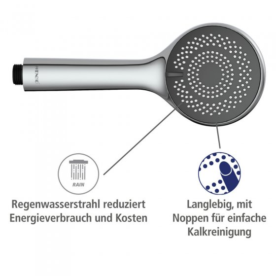 Duschkopf Watersaving Ø 9,5 cm, Universal-Handbrause mit Wasserspar-System 