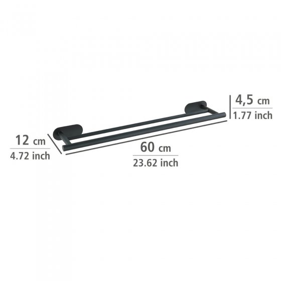 Turbo-Loc® Badetuchstange Duo Mod. Orea Black Matt, 60 cm, Befestigen ohne bohren 