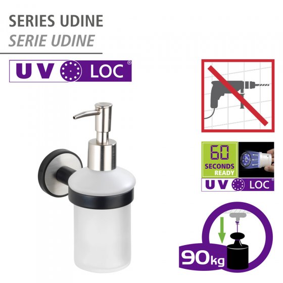 UV-Loc® Seifenspender Mod. Udine, Befestigen ohne Bohren mit innovativem Klebesystem