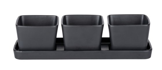 Snack & Dip Schalen Set Schwarz matt, Tablett mit 3 x 300 ml Schalen 