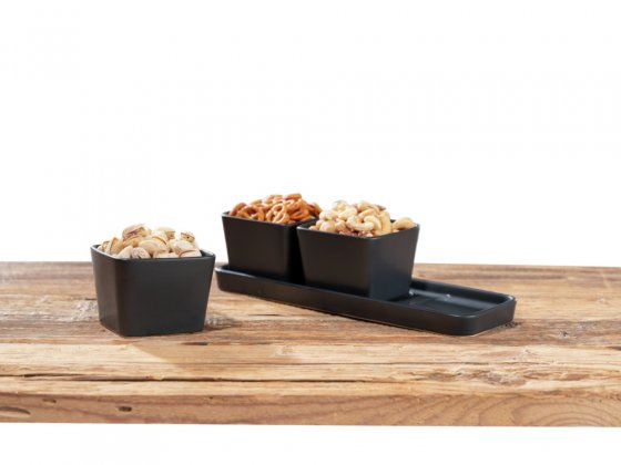 Snack & Dip Schalen Set Schwarz matt, Tablett mit 3 x 300 ml Schalen 