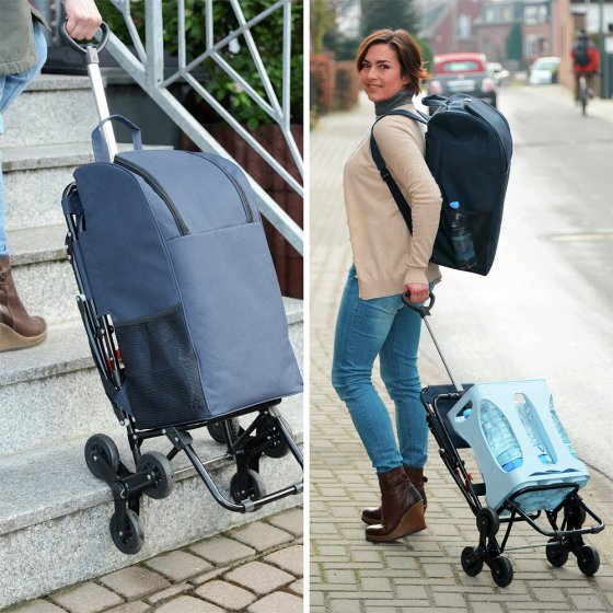 Einkaufstrolley mit Sitz, Dreirad-System fürs Treppensteigen 