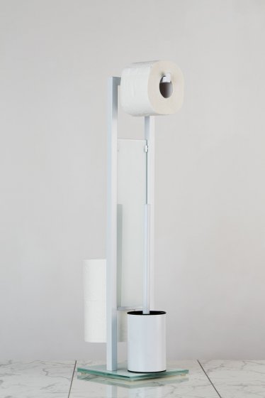 Stand WC-Garnitur Mod. Rivalta Weiß, integrierter Toilettenpapierhalter und WC-Bürstenhalter