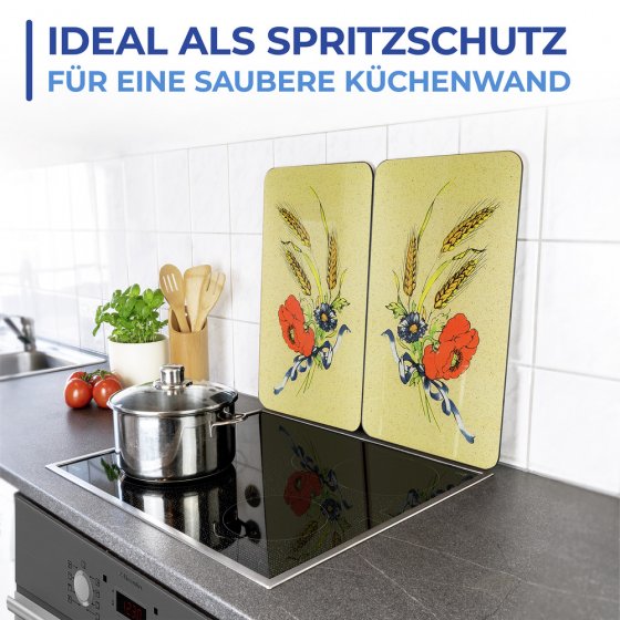 Herdabdeckplatte Universal Mod. Kornblumen, 2er Set, für alle Herdarten geeignet