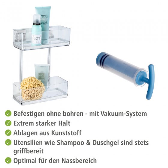 Vacuum-Loc® Wandregal 2 Etagen Mod. Quadro Edelstahl, Befestigen ohne bohren