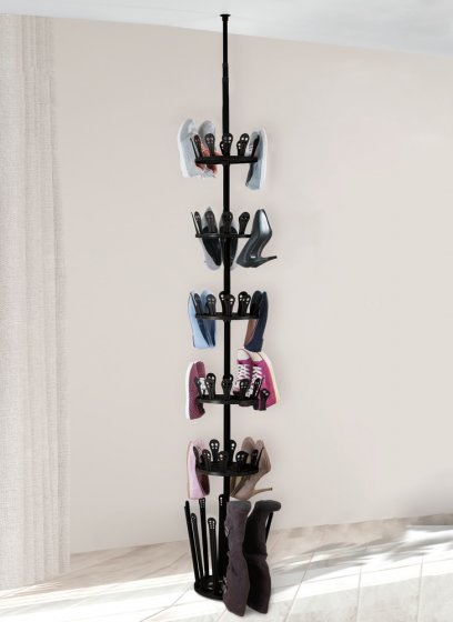 Teleskop-Schuhregal Mod. Achilles, Schwarz, für 30 Paar Schuhe und 6 Paar Stiefel 